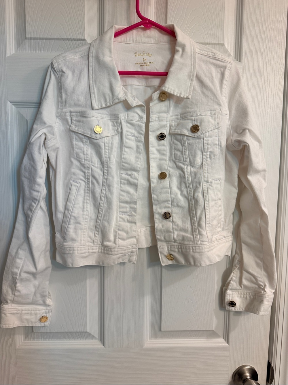 Lilly Pulitzer White Denim Jacket with Gold Buttons
